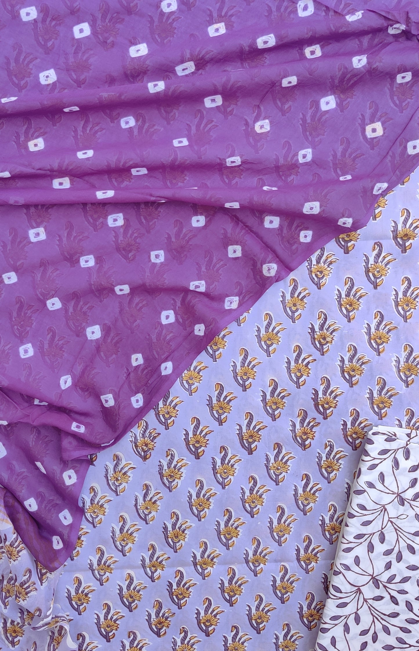 Hand Block Printed Cotton Suits with Mulmul Bandhej Dupatta