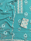 Exclusive Unstitched HAND PAINTED Cotton Suit with HAND PAINTED Mulmul Embroidery Dupatta