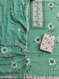 Exclusive Unstitched HAND PAINTED Cotton Suit with HAND PAINTED Mulmul Embroidery Dupatta