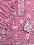 Exclusive Unstitched HAND PAINTED Cotton Suit with HAND PAINTED Mulmul Embroidery Dupatta