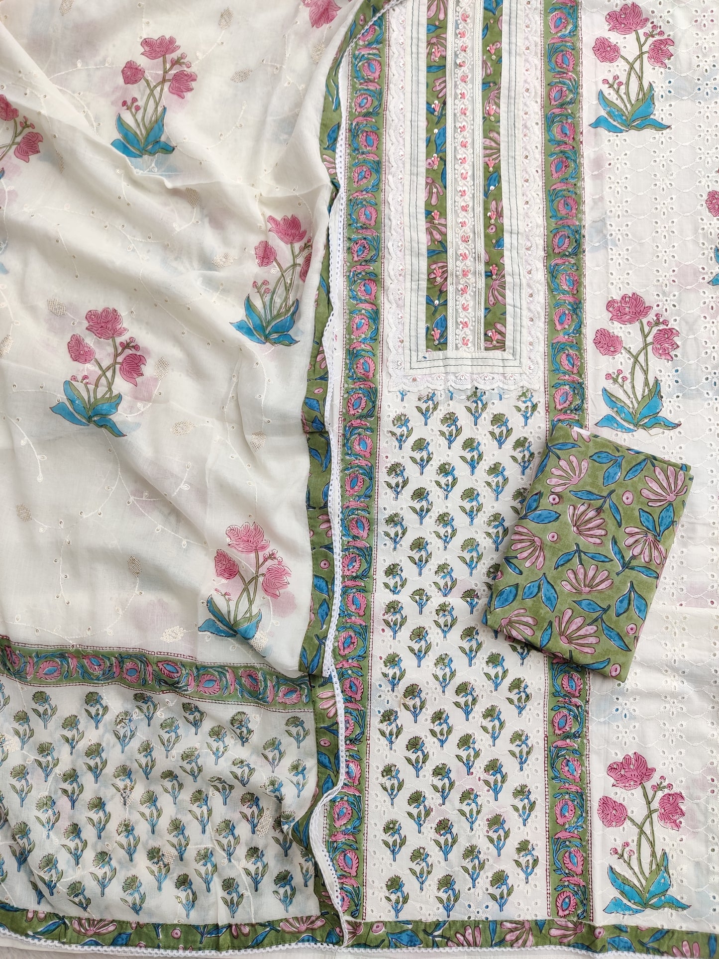 Exclusive Unstitched Cotton Suit with Mulmul Embroidery Dupatta