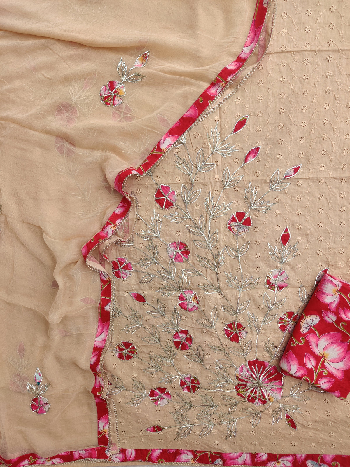 Exclusive Unstitched HAKOBA GOTA WORK Cotton Suit with Chiffon Gota Work Dupatta