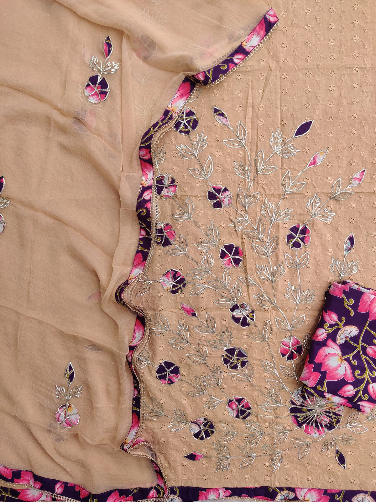 Exclusive Unstitched HAKOBA GOTA WORK Cotton Suit with Chiffon Gota Work Dupatta