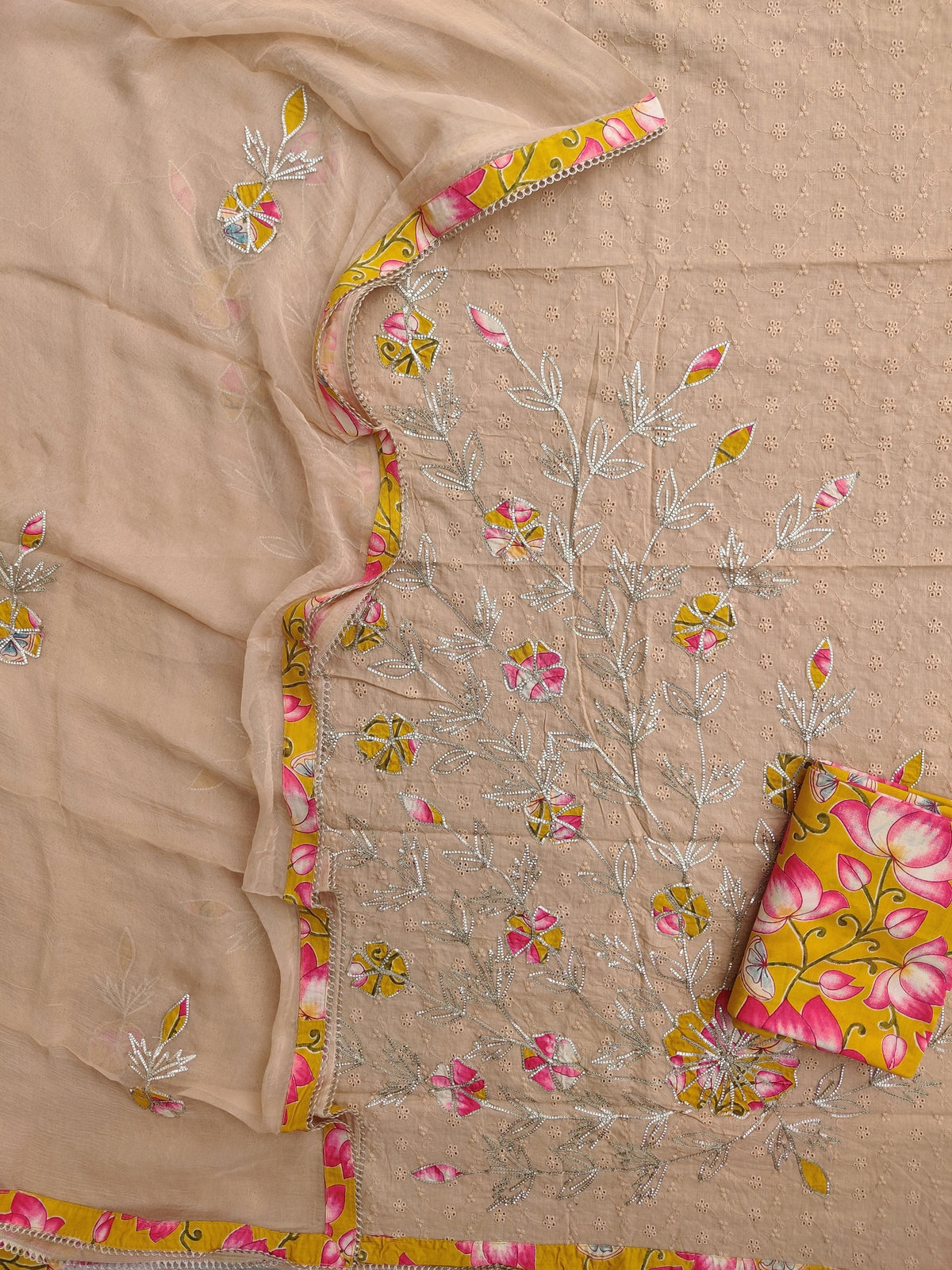 Exclusive Unstitched HAKOBA GOTA WORK Cotton Suit with Chiffon Gota Work Dupatta