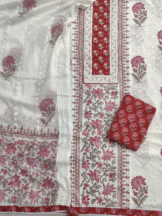 Exclusive Unstitched Cotton Suit with Mulmul Embroidery Dupatta