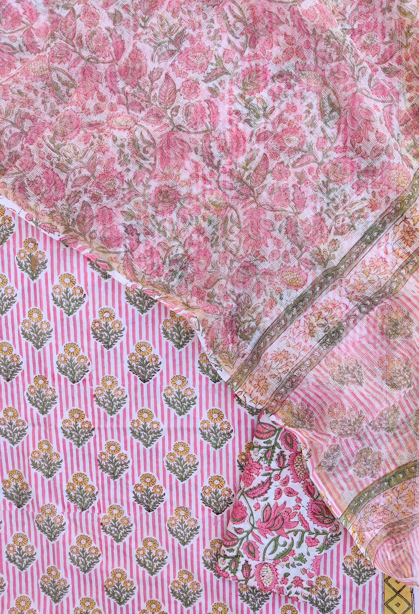 Hand Block Printed Cotton Suit with Cotton Kota Doria dupatta