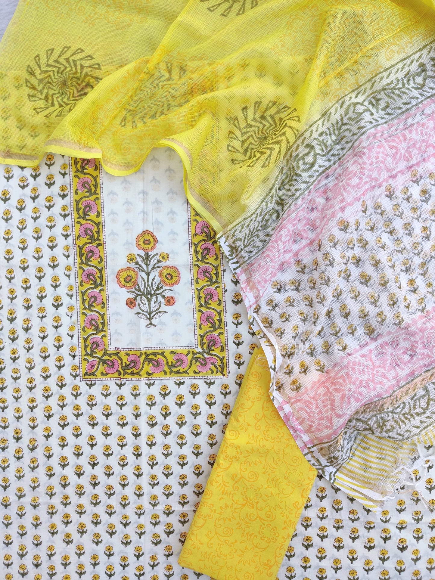 PANEL Hand Block Printed Cotton Suit with Cotton Kota Doria dupatta