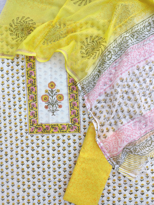 PANEL Hand Block Printed Cotton Suit with Cotton Kota Doria dupatta