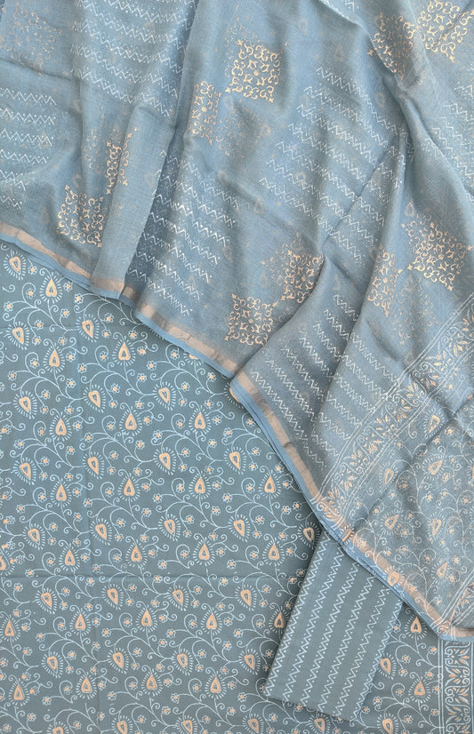 KHADI GOLD Hand Block Printed Cotton Suit with Cotton Kota Doria dupatta
