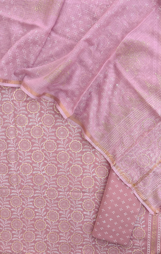 KHADI GOLD Hand Block Printed Cotton Suit with Cotton Kota Doria dupatta