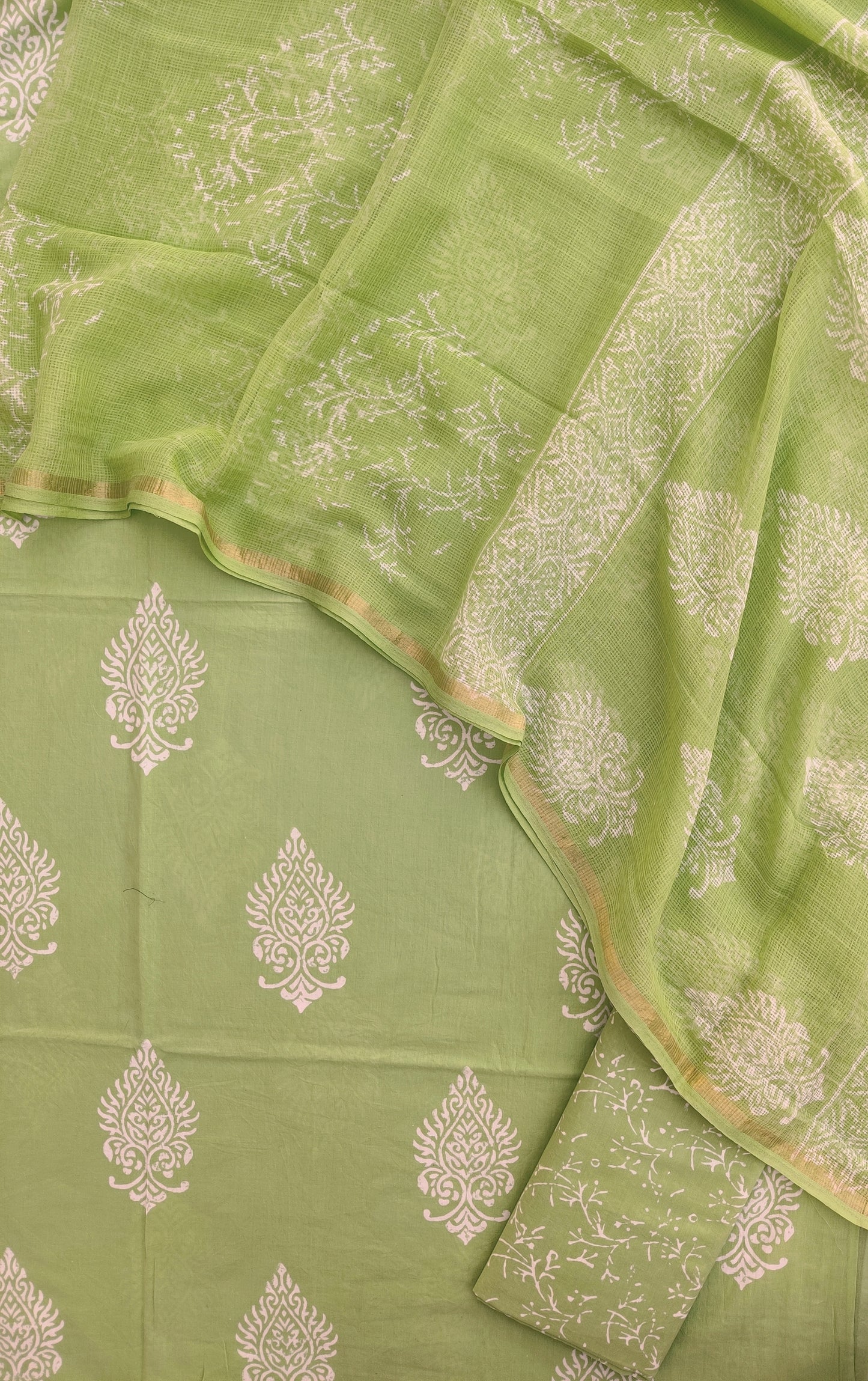 Hand Block Printed Cotton Suit with Cotton Kota Doria dupatta