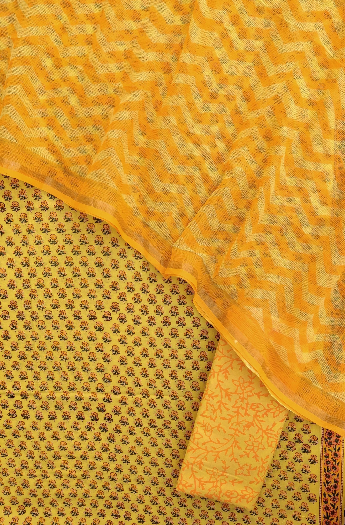 Hand Block Printed Cotton Suit with Cotton Kota Doria dupatta