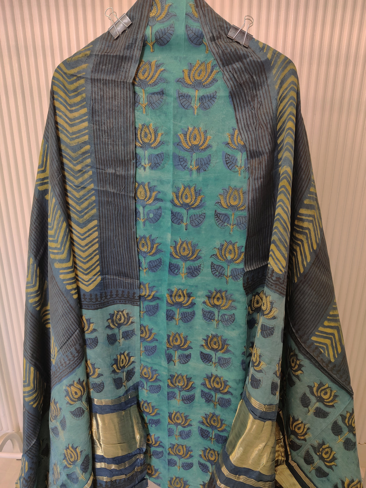 (NASHPAL) Hand Block Printed Modal Silk TOP with Modal Silk Lagdi Patta Dupatta (NO BOTTOM)