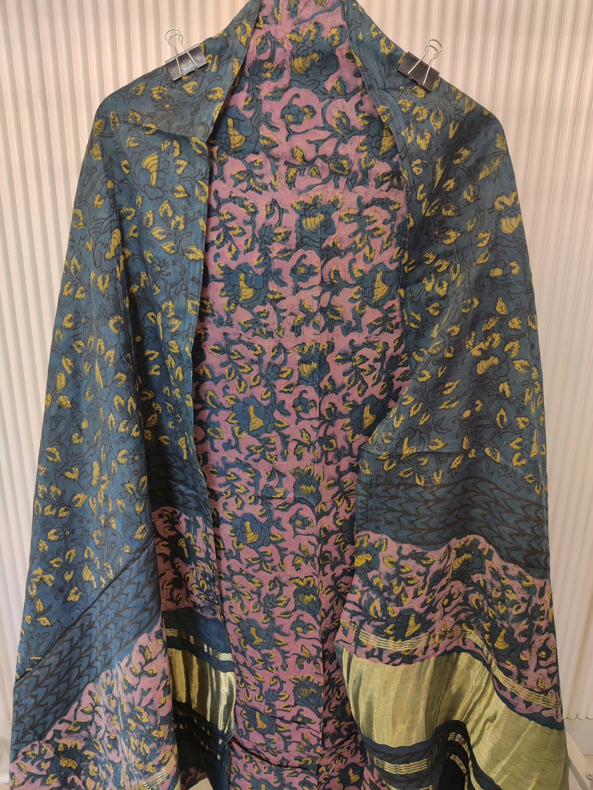 (NASHPAL) Hand Block Printed Modal Silk TOP with Modal Silk Lagdi Patta Dupatta (NO BOTTOM)