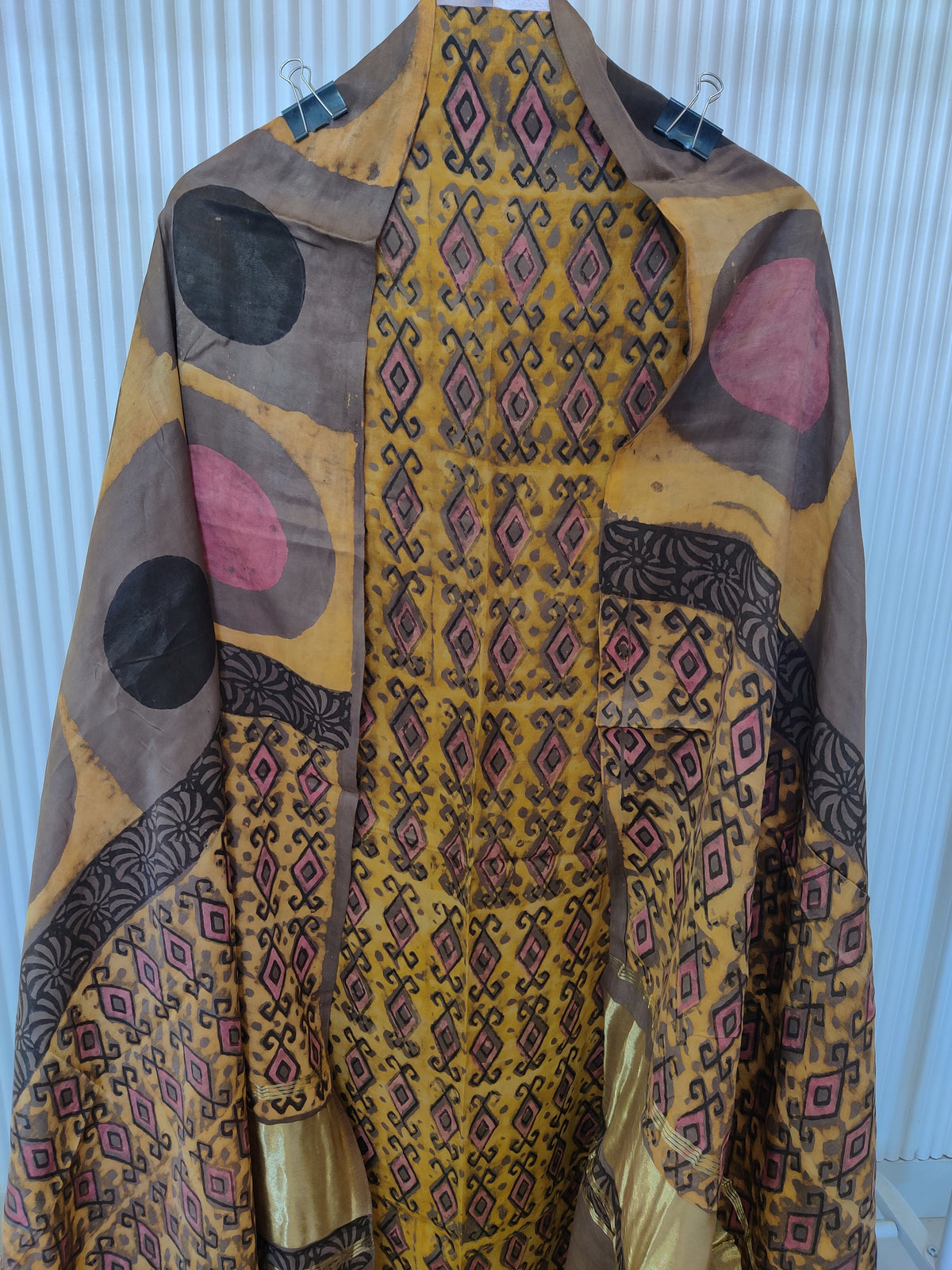 (NASHPAL) Hand Block Printed Modal Silk TOP with Modal Silk Lagdi Patta Dupatta (NO BOTTOM)
