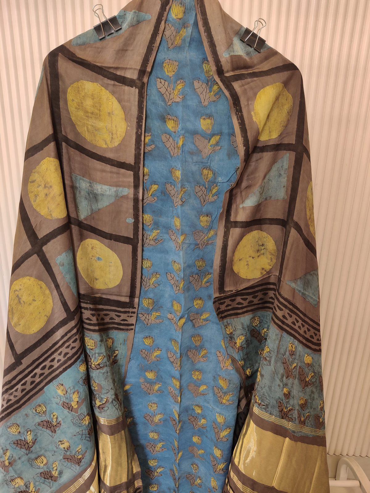 (NASHPAL) Hand Block Printed Modal Silk TOP with Modal Silk Lagdi Patta Dupatta (NO BOTTOM)