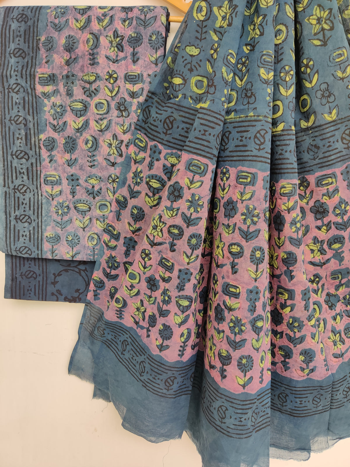 NASHPAL Hand Block Printed Cotton Suit With Mulmul Cotton Dupatta