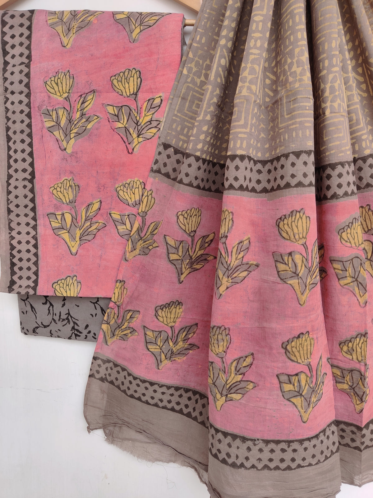 NASHPAL Hand Block Printed Cotton Suit With Mulmul Cotton Dupatta