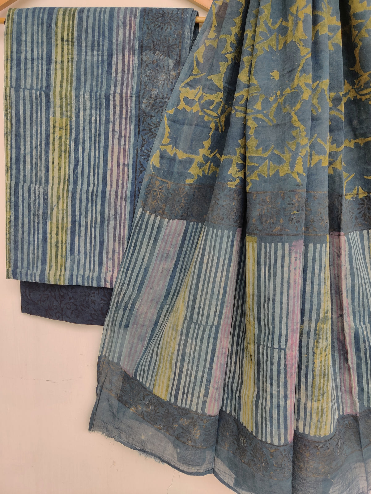 NASHPAL Hand Block Printed Cotton Suit With Mulmul Cotton Dupatta
