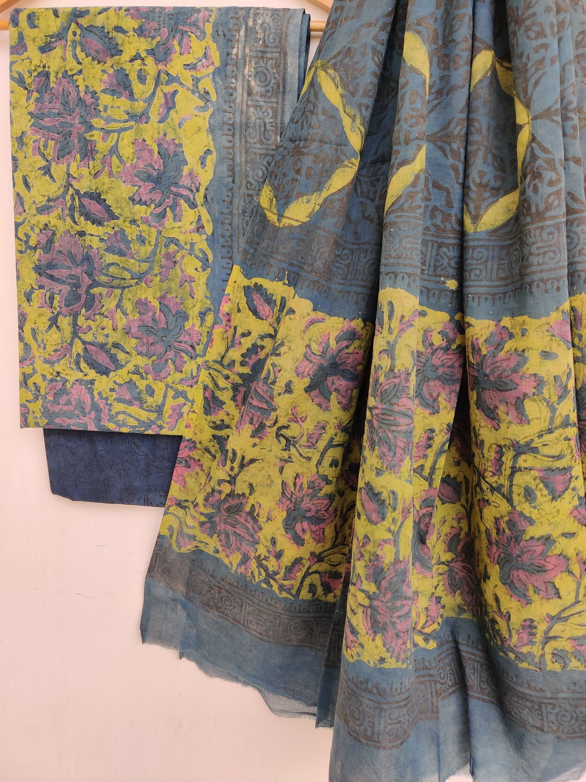NASHPAL Hand Block Printed Cotton Suit With Mulmul Cotton Dupatta