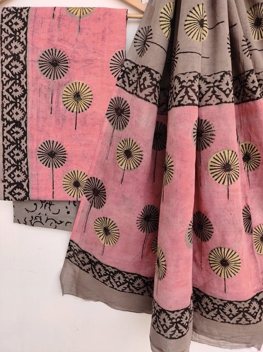 NASHPAL Hand Block Printed Cotton Suit With Mulmul Cotton Dupatta