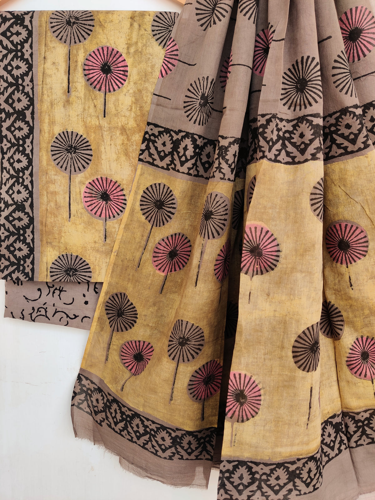 NASHPAL Hand Block Printed Cotton Suit With Mulmul Cotton Dupatta