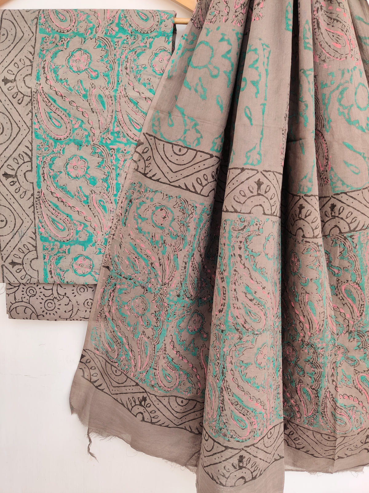 NASHPAL Hand Block Printed Cotton Suit With Mulmul Cotton Dupatta