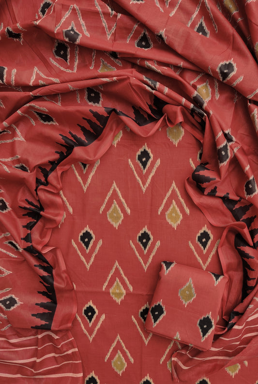 Jaipuri Printed Cotton Suit with Mulmul Cotton Dupatta