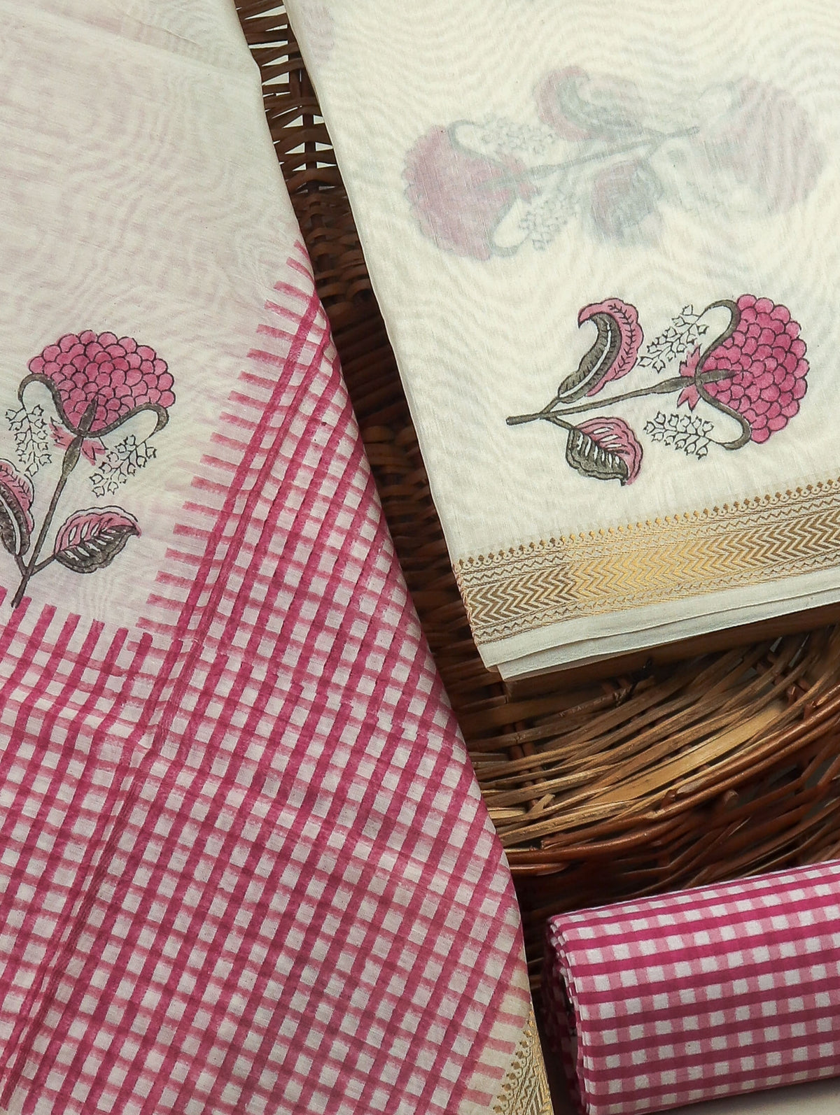 Hand Block Printed Maheshwari Silk Suit with Maheshwari Silk Dupatta