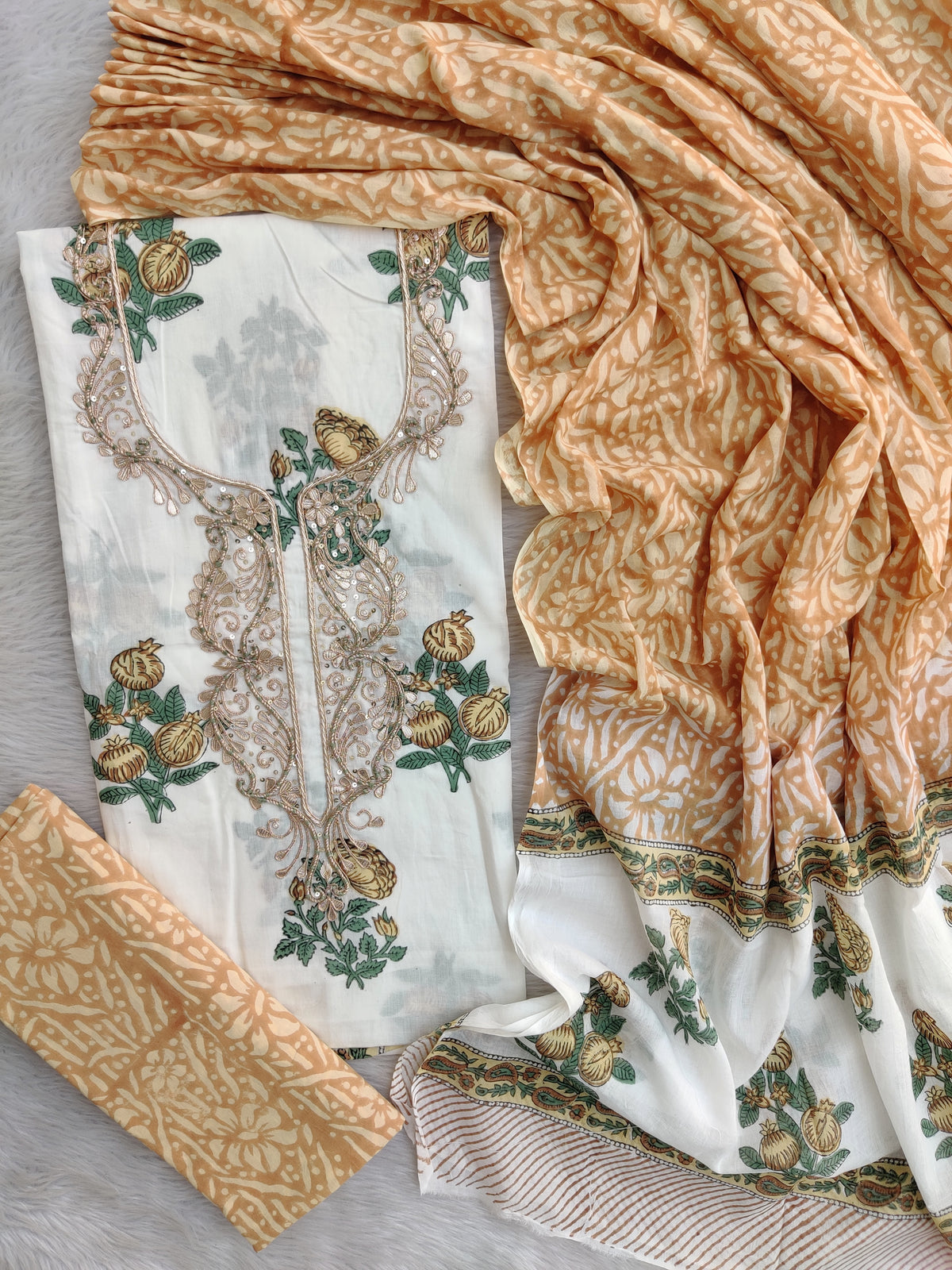 FLORAL PRINTED COTTON GOTA PATTI SUIT WITH COTTON DUPATTA