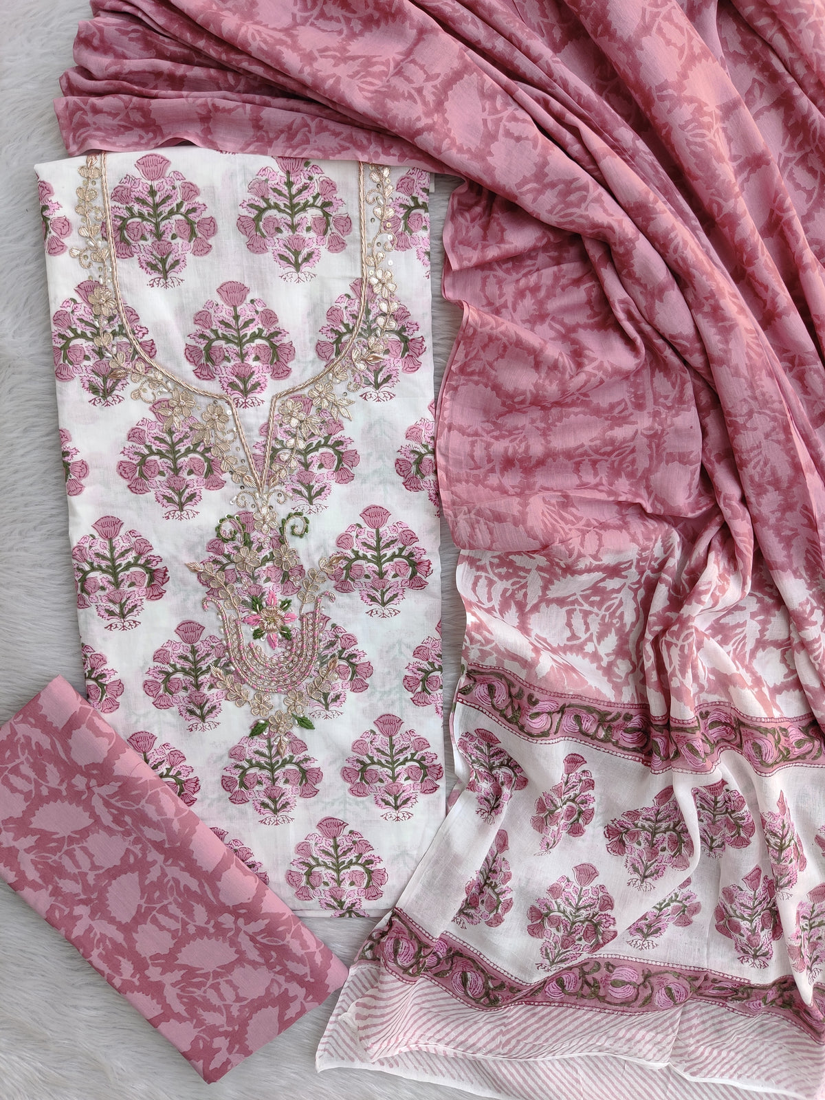 FLORAL PRINTED COTTON GOTA PATTI SUIT WITH COTTON DUPATTA