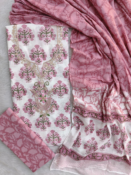 FLORAL PRINTED COTTON GOTA PATTI SUIT WITH COTTON DUPATTA