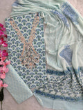 FLORAL PRINTED COTTON GOTA PATTI SUIT WITH CHIFFON DUPATTA