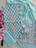 FLORAL PRINTED COTTON GOTA PATTI SUIT WITH CHIFFON DUPATTA