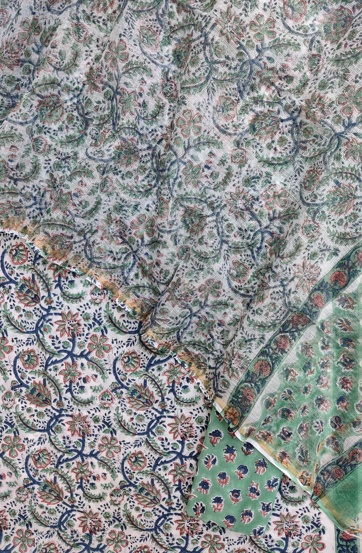 Hand Block Printed Cotton Suit with Cotton Kota Doria dupatta
