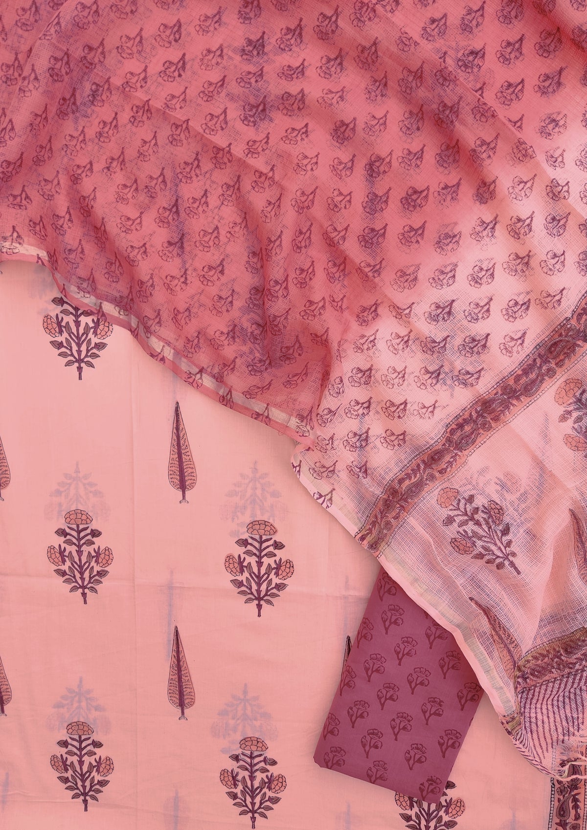 Hand Block Printed Cotton Suit with Cotton Kota Doria dupatta