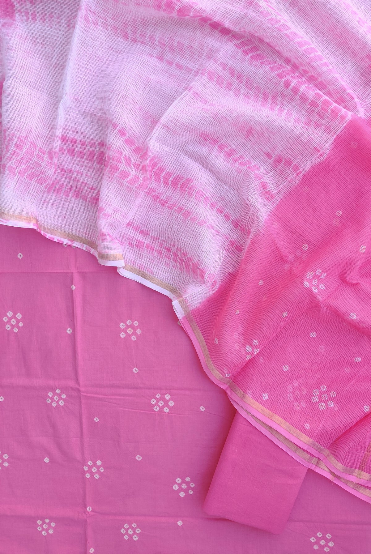 (BANDHEJ) Cotton Suit with Cotton Kota Doria Dupatta
