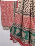(KALAMKARI) Hand Block Printed Cotton Suit With Mulmul Cotton Dupatta