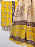 (KALAMKARI) Hand Block Printed Cotton Suit With Mulmul Cotton Dupatta
