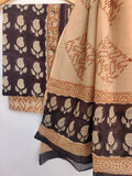 (KALAMKARI) Hand Block Printed Cotton Suit With Mulmul Cotton Dupatta