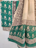(KALAMKARI) Hand Block Printed Cotton Suit With Mulmul Cotton Dupatta