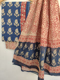 (KALAMKARI) Hand Block Printed Cotton Suit With Mulmul Cotton Dupatta