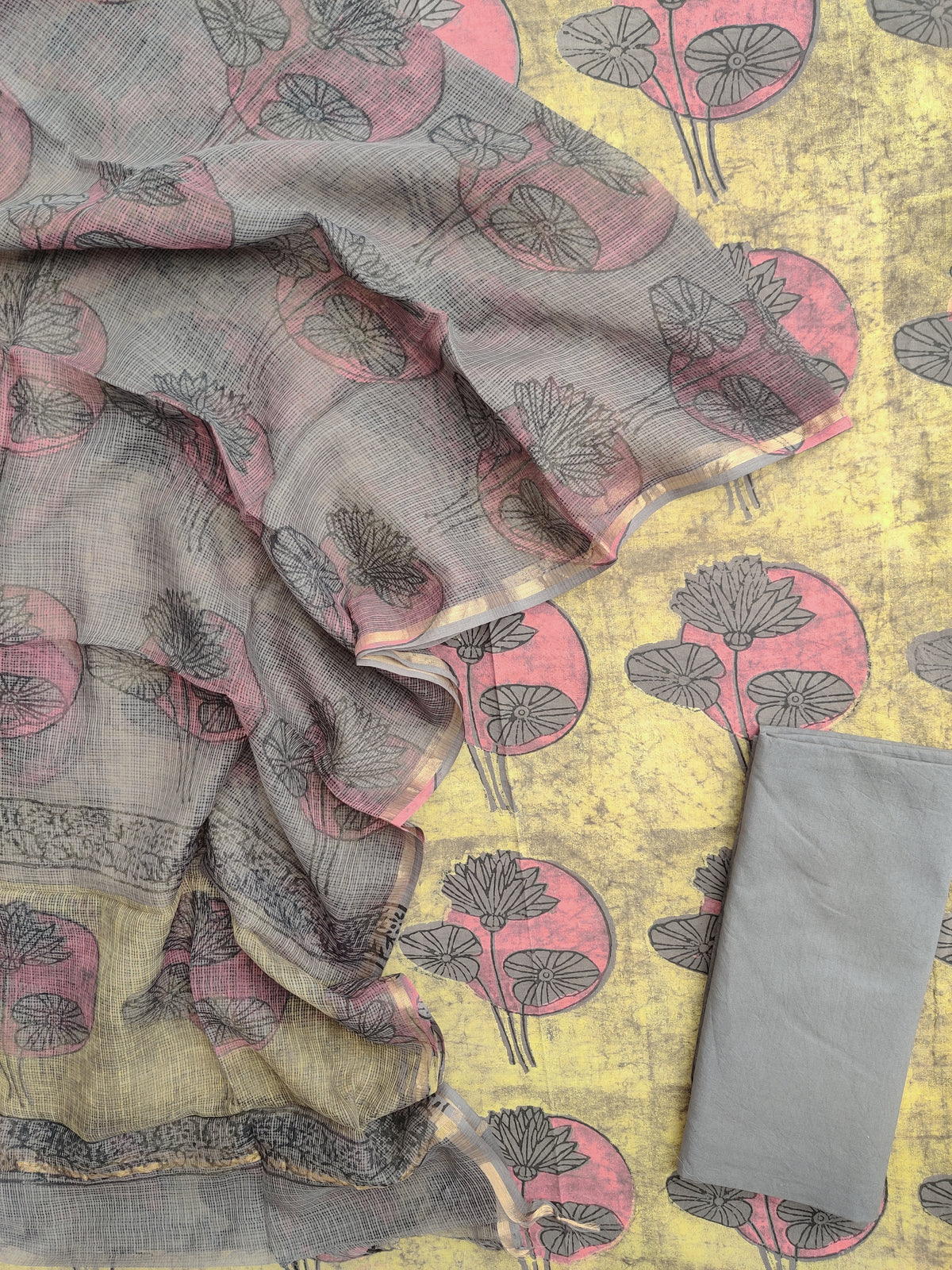 NASHPAL POMEGRANATE DYE COTTON SUIT WITH KOTA DORIA DUPATTA