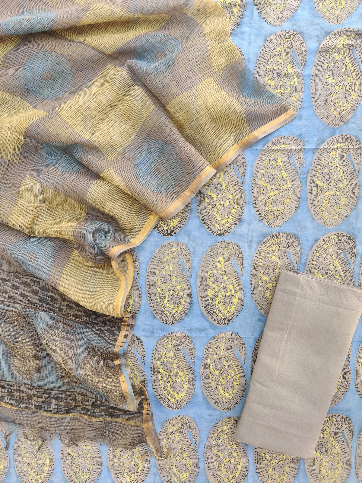 NASHPAL POMEGRANATE DYE COTTON SUIT WITH KOTA DORIA DUPATTA