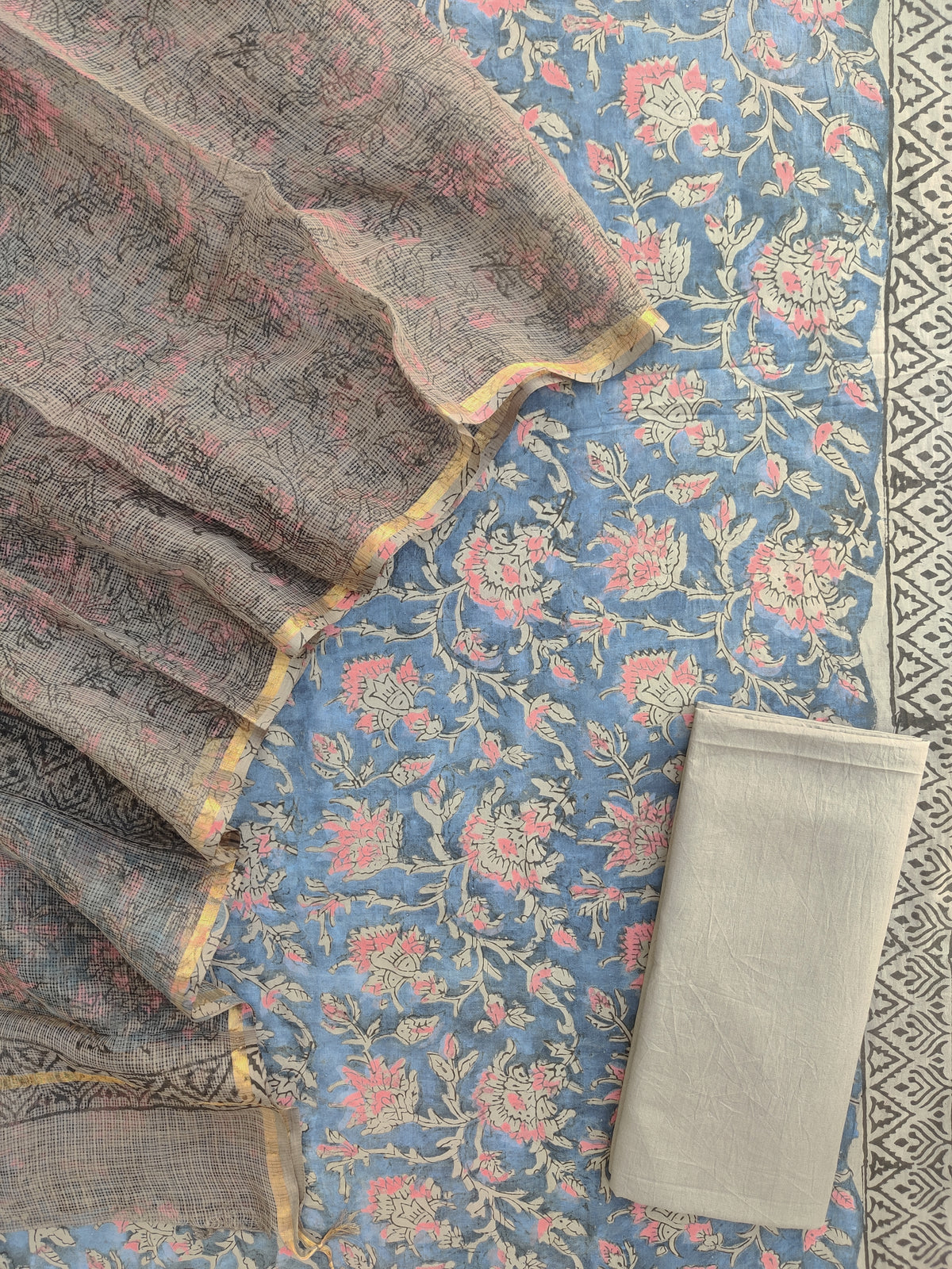 NASHPAL POMEGRANATE DYE COTTON SUIT WITH KOTA DORIA DUPATTA
