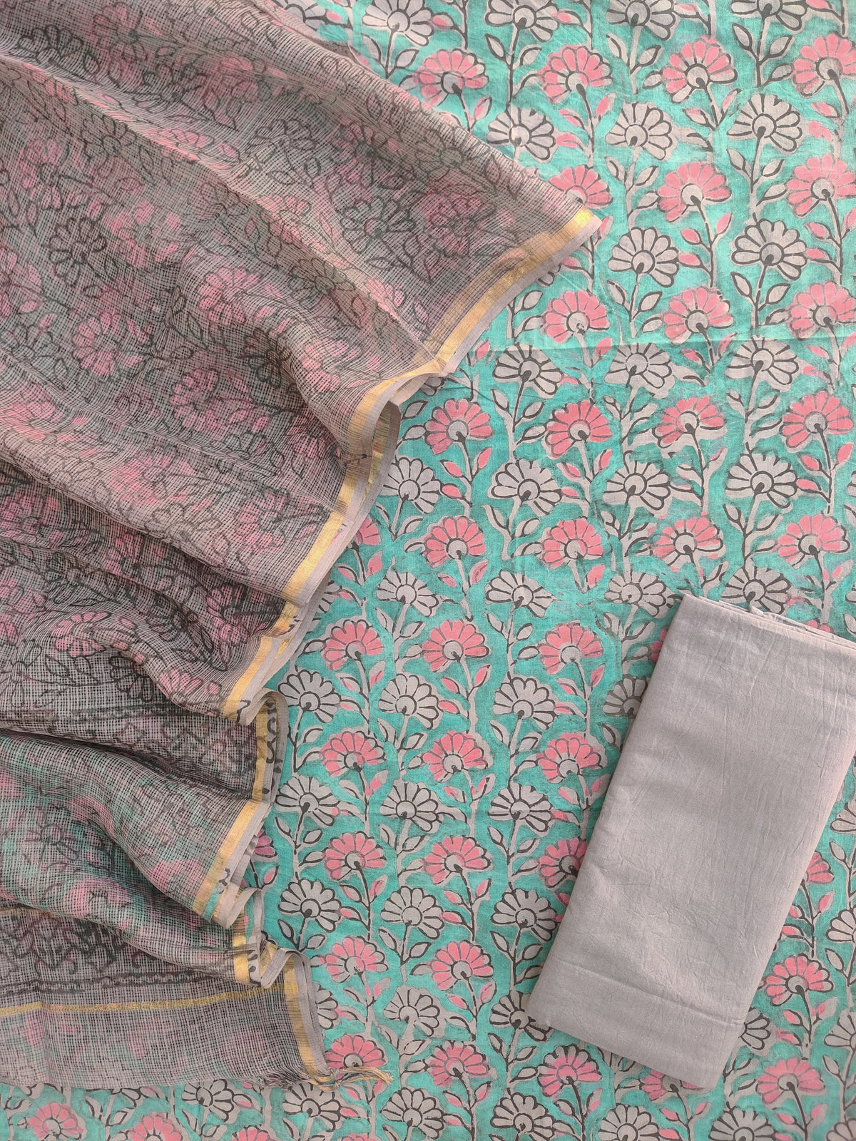 NASHPAL POMEGRANATE DYE COTTON SUIT WITH KOTA DORIA DUPATTA