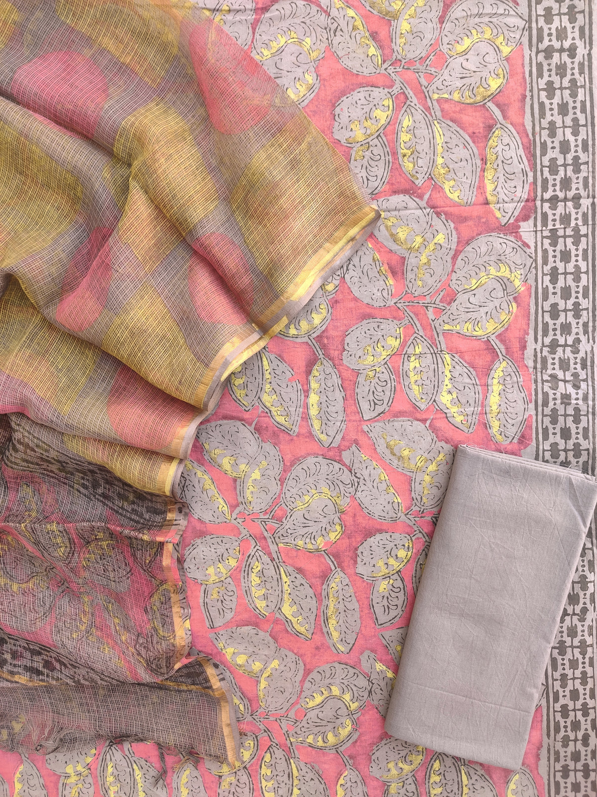 NASHPAL POMEGRANATE DYE COTTON SUIT WITH KOTA DORIA DUPATTA