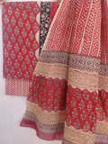 (KALAMKARI) Hand Block Printed Cotton Suit With Mulmul Cotton Dupatta