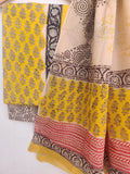(KALAMKARI)!Hand Block Printed Cotton Suit With Mulmul Cotton Dupatta