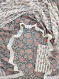 Hand Block Printed Cotton Suit With Lace Work Mulmul Dupatta